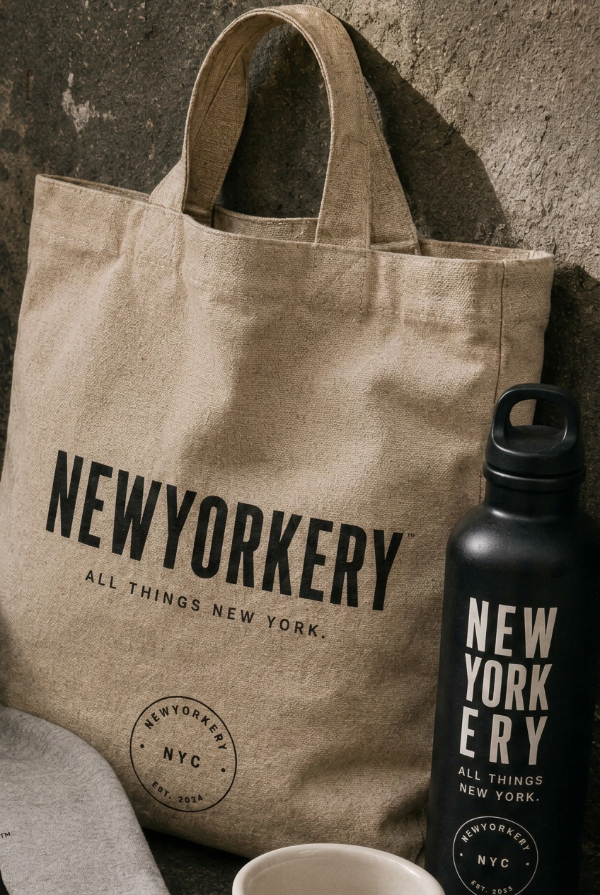 Natural canvas tote with black NEWYORKERY print