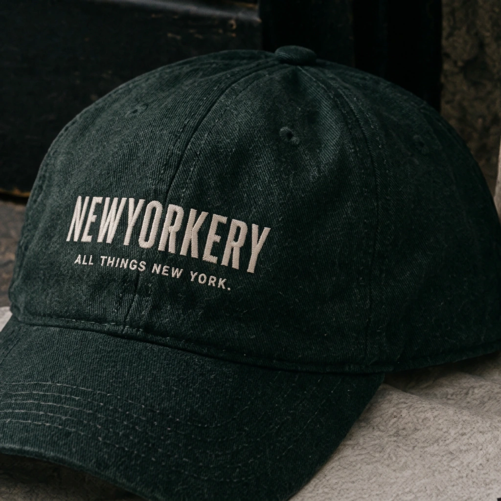 Washed black cap with embroidered NEWYORKERY wordmark
