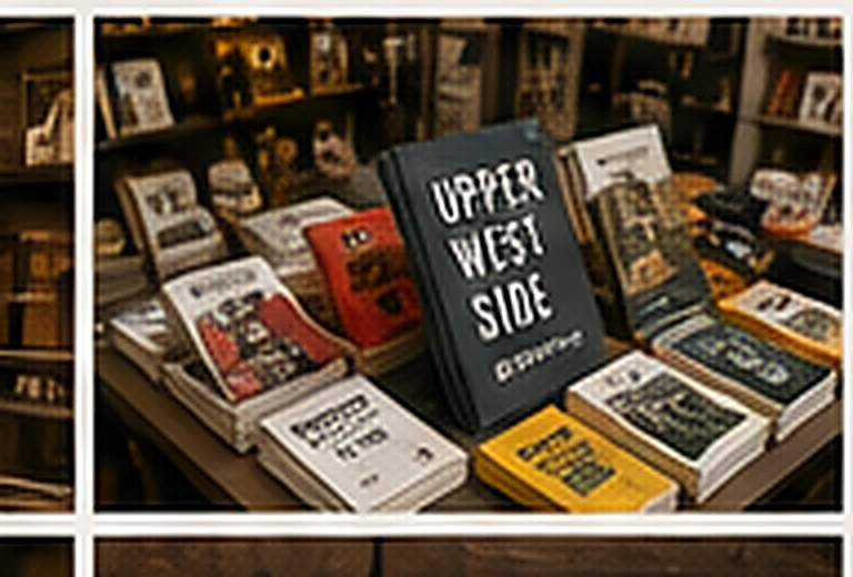 Shelves of NEWYORKERY guides, maps and objects inside the shop
