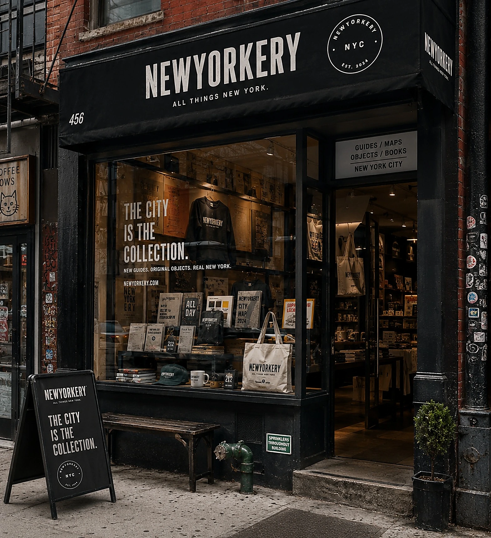 NEWYORKERY storefront with black awning on Elizabeth St
