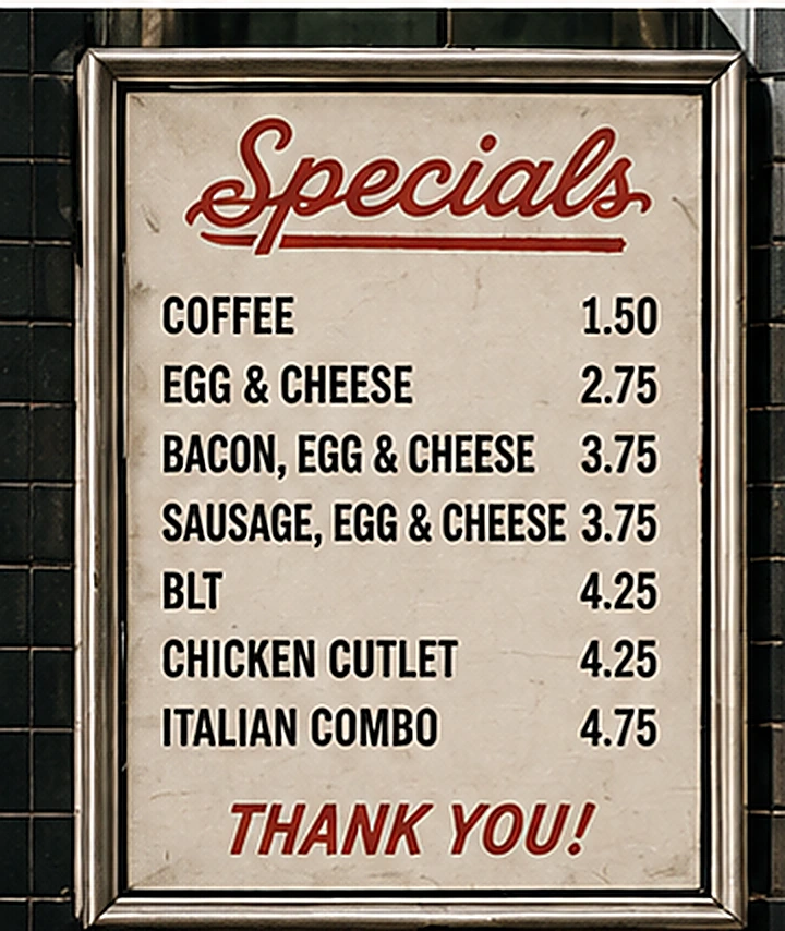 NEWYORKERY street language: Specials board